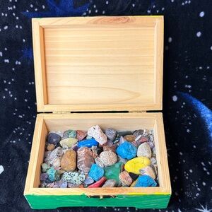Wooden Box with Colorful Stones
